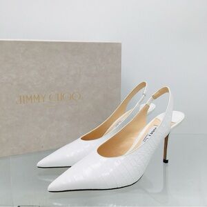 Jimmy Choo IVY 85 Late Croc Embossed Leather Heel Pumps Size EU 36.5 US 6.5 M